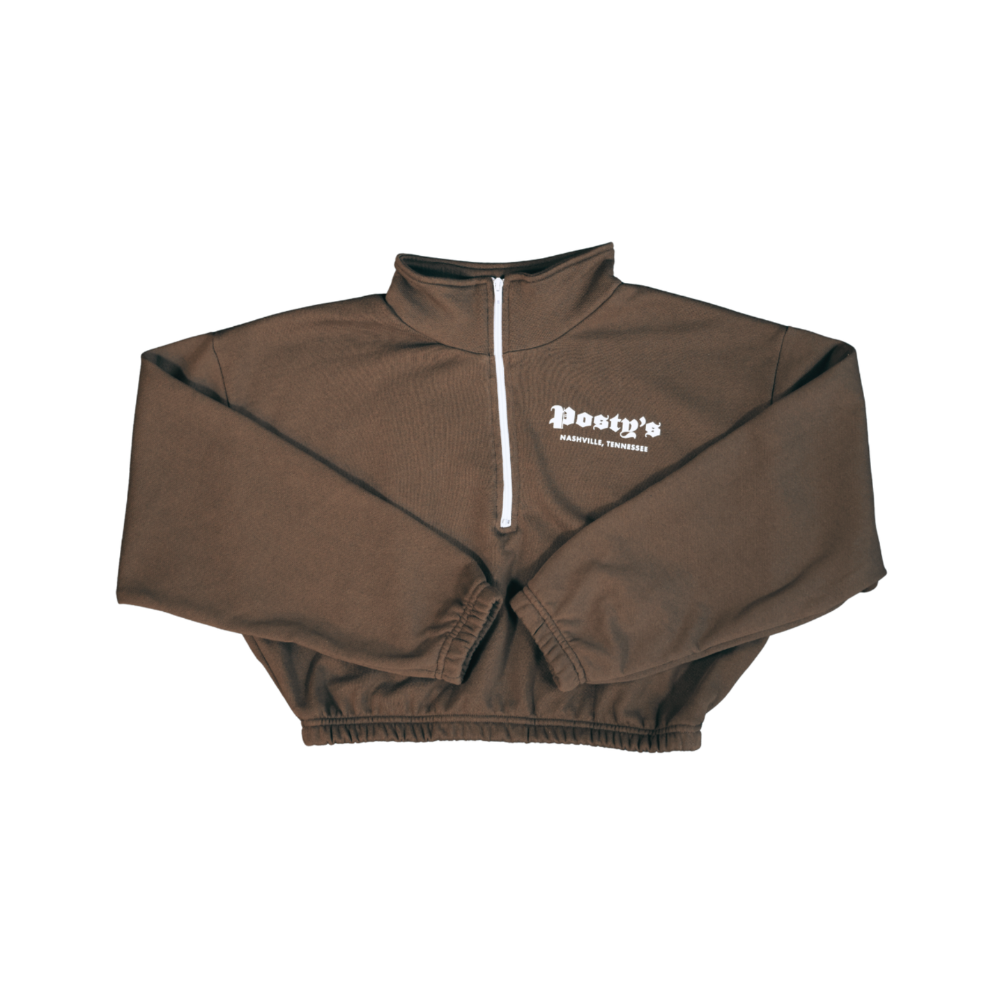 PM Logo Crop Half Zip Chocolate Brown Sweatshirt